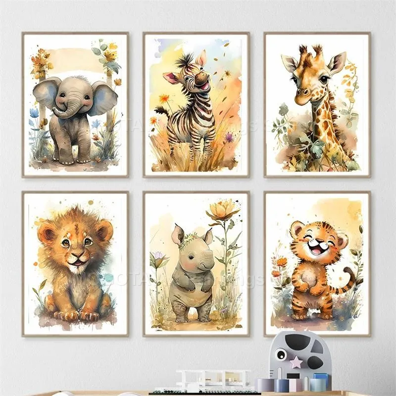 Watercolor Lion Giraffe Tiger  - Baby Nursery Elephant ulasan dan harga