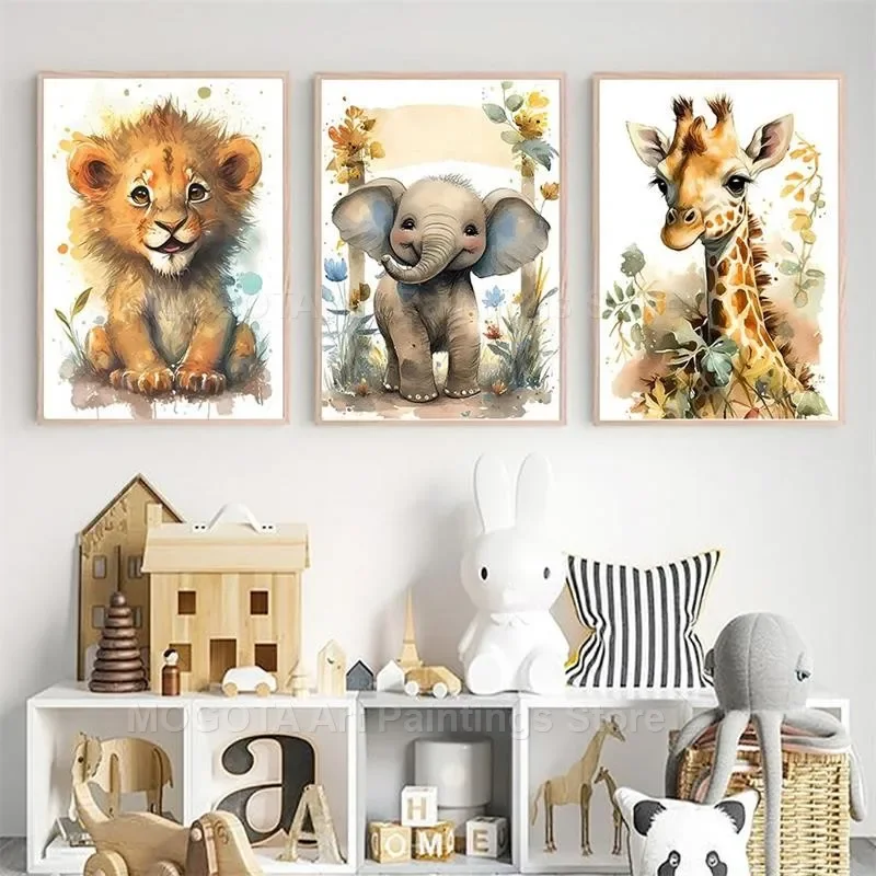 Watercolor Lion Giraffe Tiger  - Baby Nursery Elephant ulasan dan harga