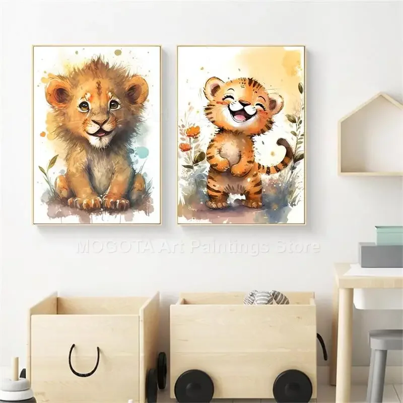 Watercolor Lion Giraffe Tiger  - Baby Nursery Elephant ulasan dan harga