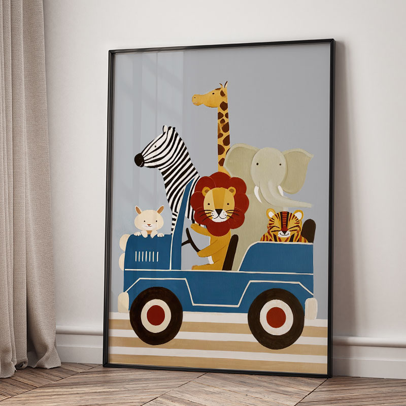 Funny Cartoon Animal Car Ballo - Baby Nursery Wall Art ulasan dan harga