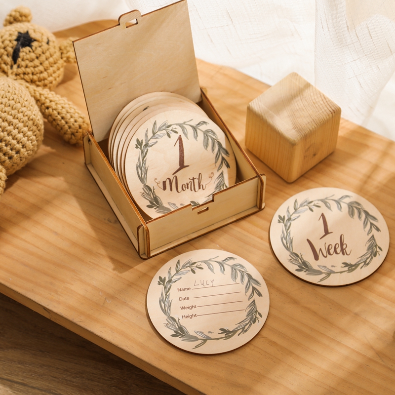 8Pcs Wooden Baby Milestone Car - Milestone Card Set ulasan dan harga