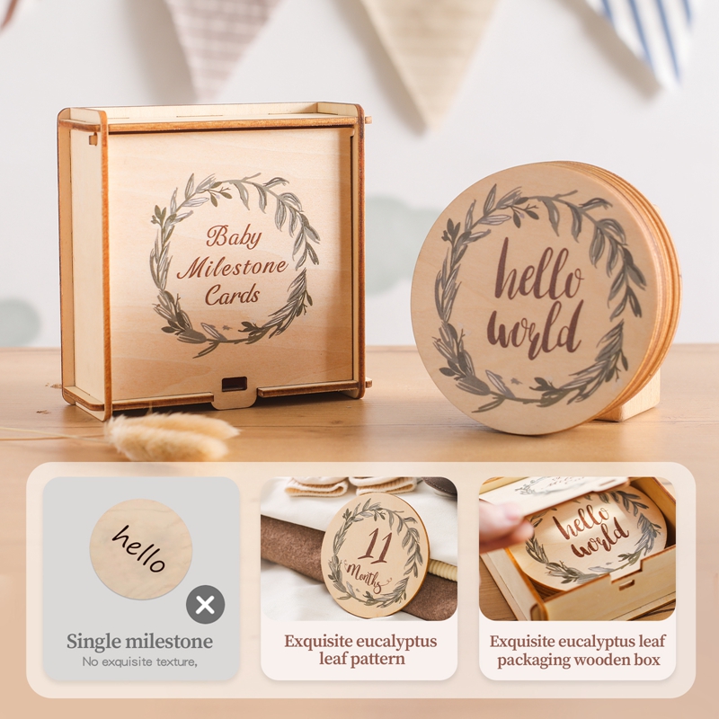 8Pcs Wooden Baby Milestone Car - Milestone Card Set ulasan dan harga