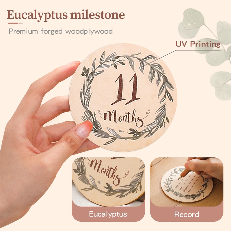 8Pcs Wooden Baby Milestone Car - Milestone Card Set ulasan dan harga
