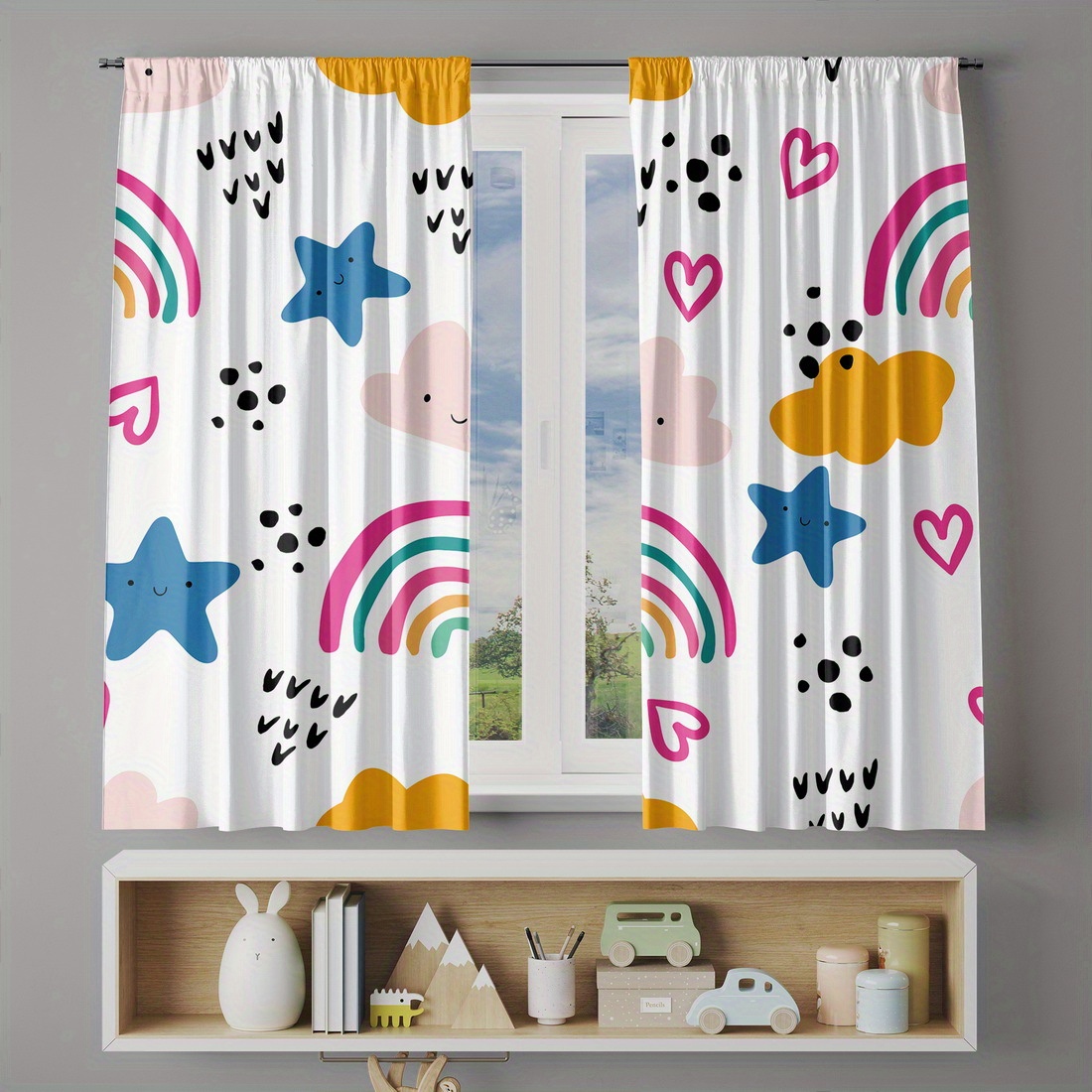Cute Rainbow Stars Hearts Nurs - Baby Nursery Curtains ulasan dan harga