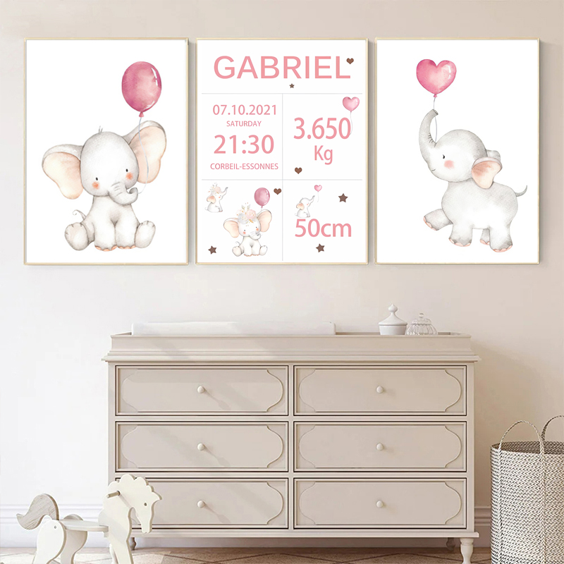 Pink Baby Customized Name Date - Baby Nursery Elephant ulasan dan harga