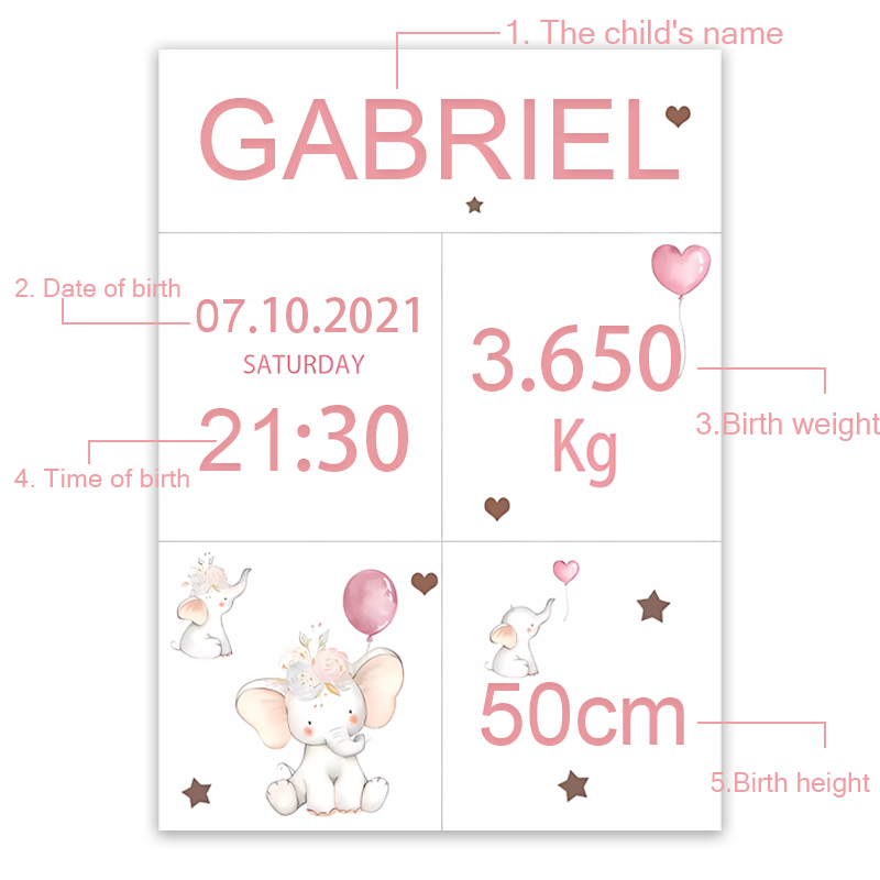 Pink Baby Customized Name Date - Baby Nursery Elephant ulasan dan harga