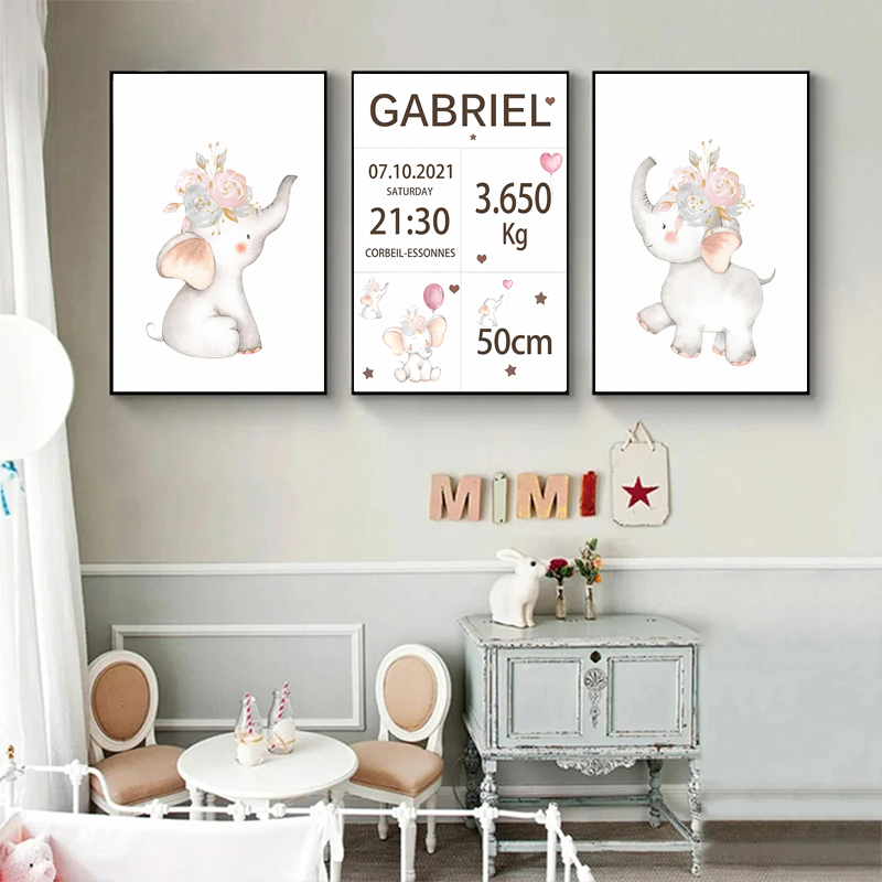 Pink Baby Customized Name Date - Baby Nursery Elephant ulasan dan harga