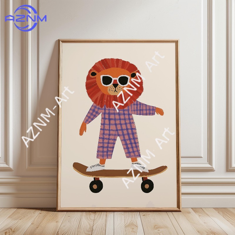 1PC Funny Animal Skateboarding - Baby Nursery Wall Decor ulasan dan harga