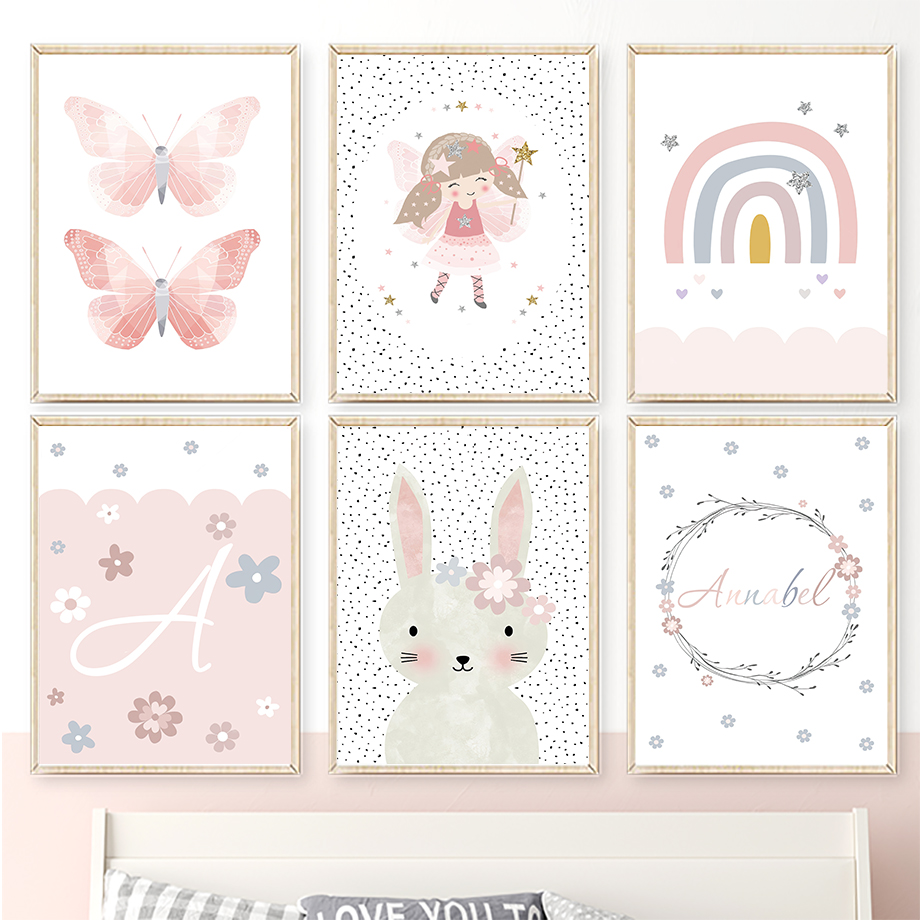 Cute Girl Rabbit Flower Butter - Baby Nursery Wall Art ulasan dan harga