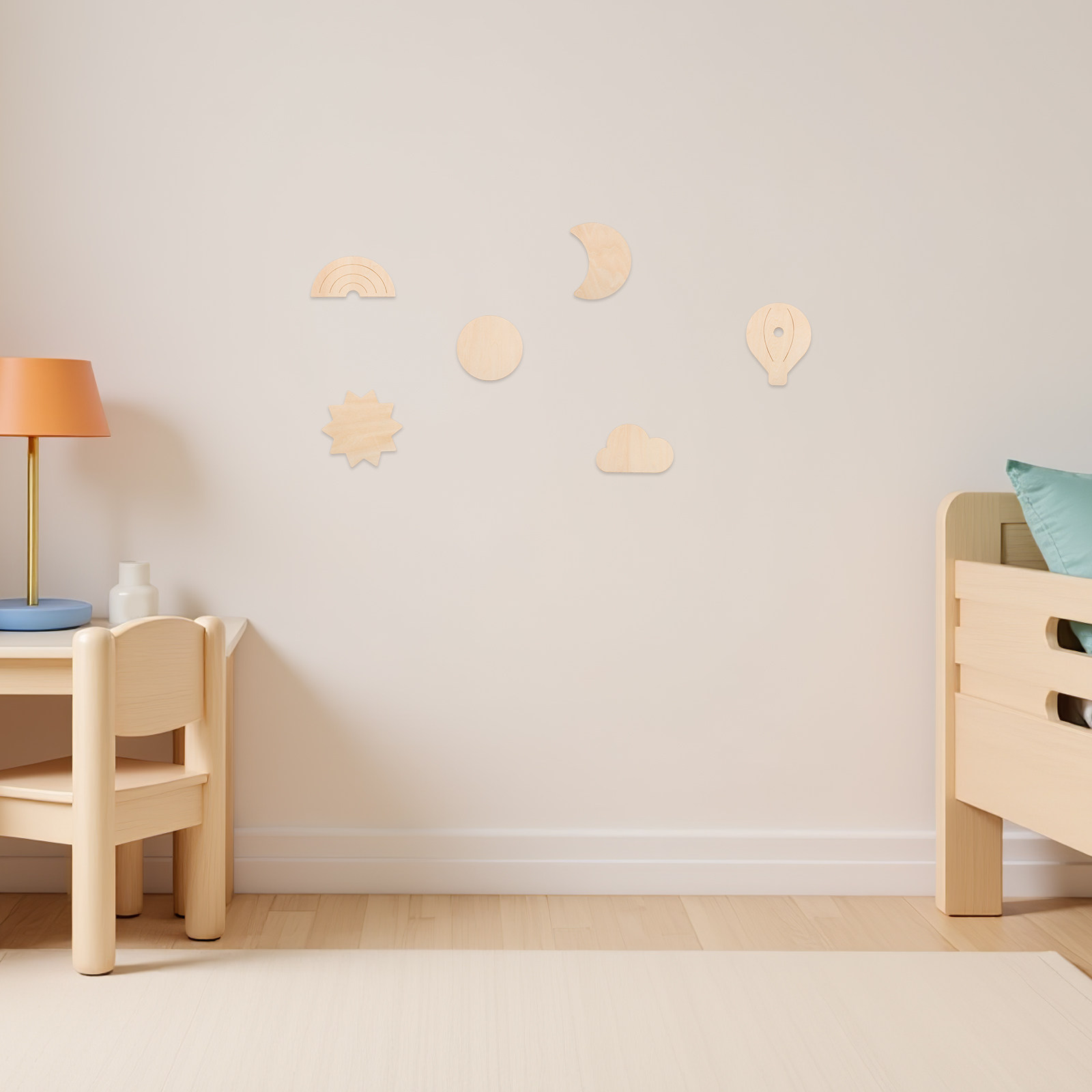 6Pcs Wooden Wall Stickers Sky  - Baby Nursery Hot Air Balloon Theme ulasan dan harga