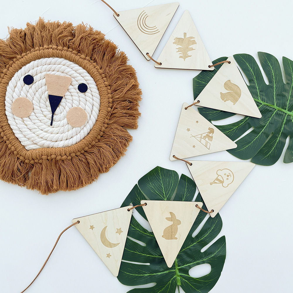 Nordic Wooden Triangle Flag Wa - Baby Nursery Garland ulasan dan harga