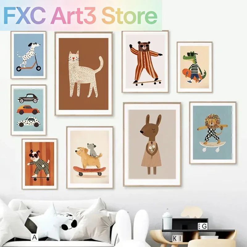 1pc frameless Funny Animals Ra - Baby Nursery Art ulasan dan harga