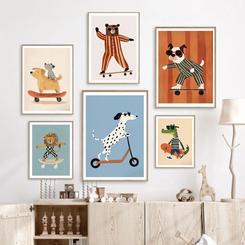 1pc frameless Funny Animals Ra - Baby Nursery Art ulasan dan harga