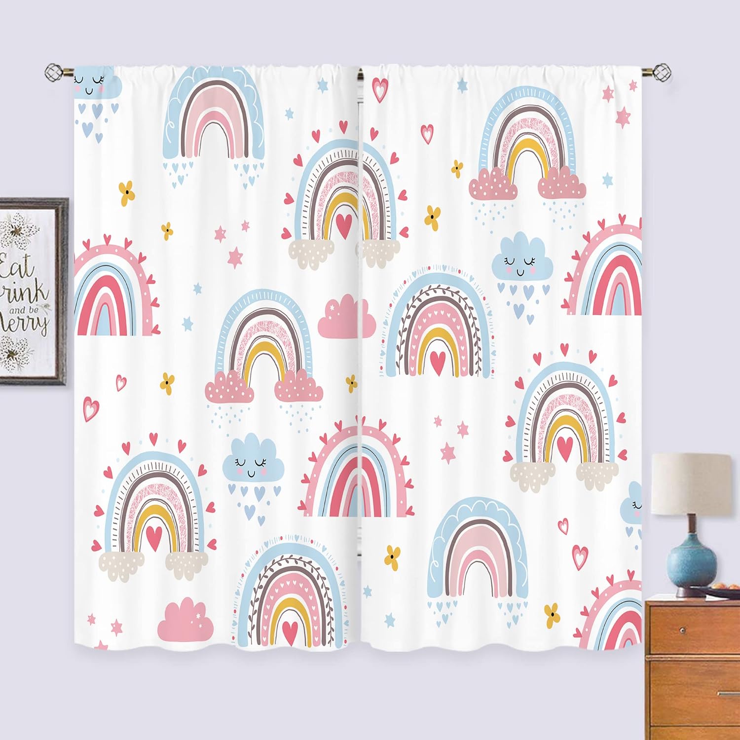 Baby Girls Pink Boho Rainbow C - Baby Nursery Curtains ulasan dan harga