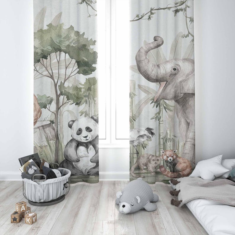 Safari Animals Curtains Kids B - Baby Nursery Curtains ulasan dan harga