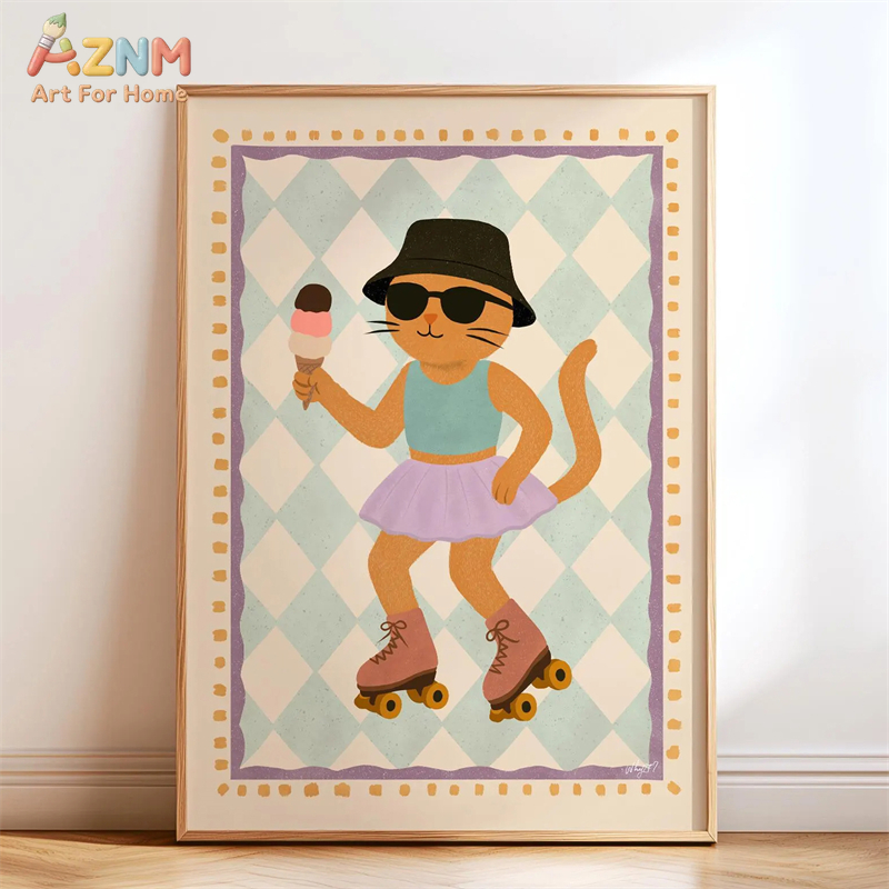 AZNM Retro Groovy Cute Animal  - Baby Nursery Wall Art ulasan dan harga