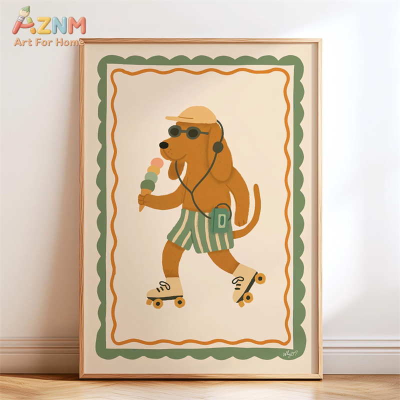 AZNM Retro Groovy Cute Animal  - Baby Nursery Wall Art ulasan dan harga