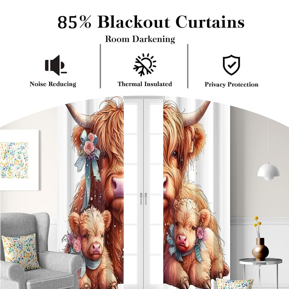Cute Highland Cow Print Curtai - Baby Nursery Light Shade ulasan dan harga